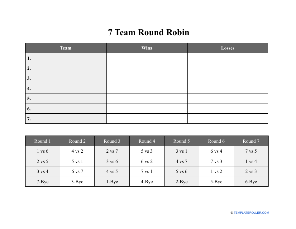 7 Team Round Robin Template - Preview