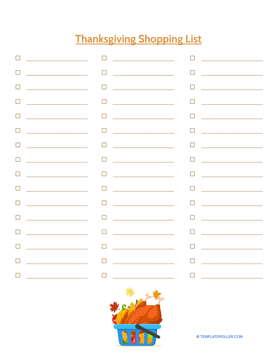 Thanksgiving Shopping List Template with Turkey