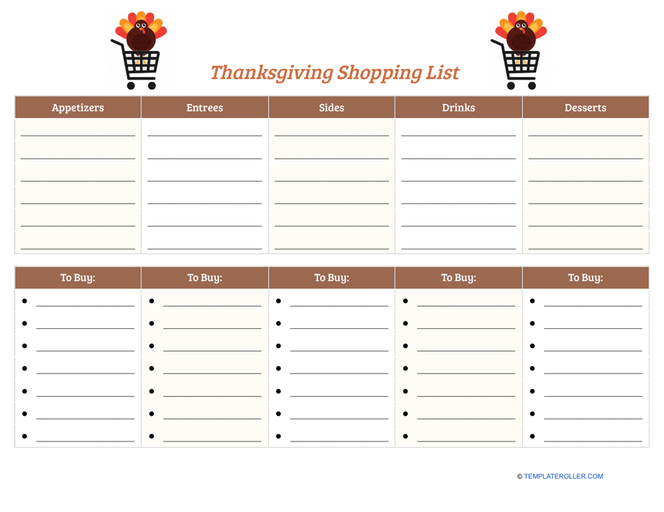 Thanksgiving Shopping List Template - Two turkeys
