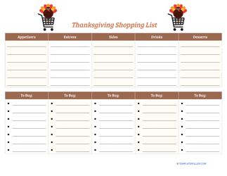 Document preview: Thanksgiving Shopping List Template - Two Turkeys