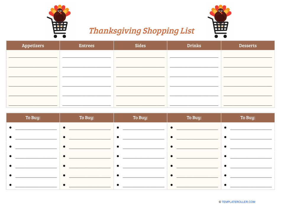 Thanksgiving Shopping List Template Two Turkeys Download Printable