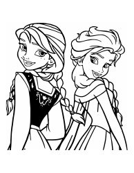 Document preview: Frozen Coloring Page - Elsa and Anna