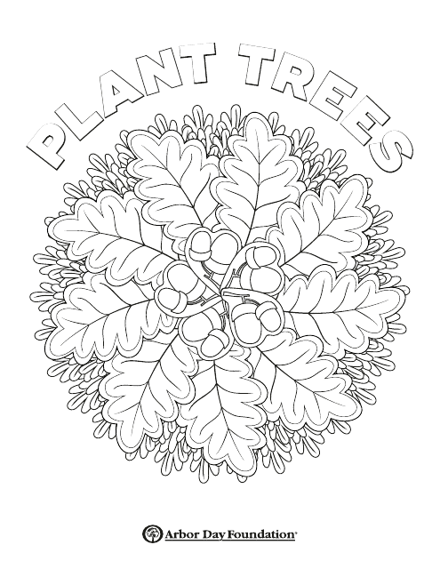 Oak Tree Coloring Page - Leaves and Acorns