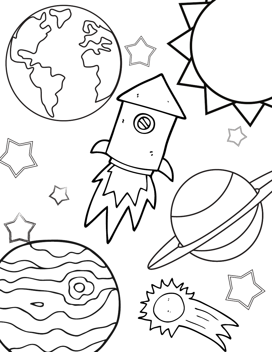 Satisfy your child's space obsession with this captivating Space Rocket Coloring Sheet.