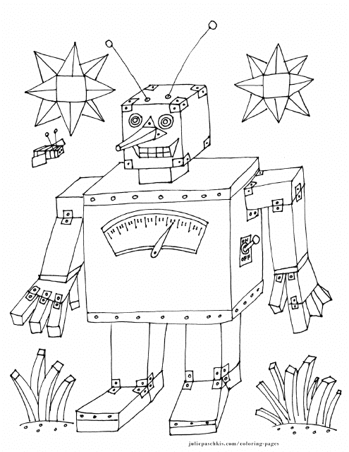 Colorful Robot Coloring Page on TemplateRoller