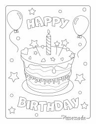 Document preview: Birthday Cake Coloring Page