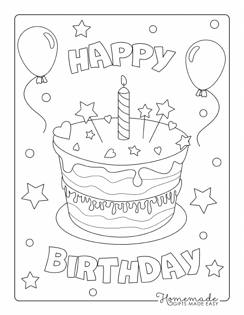 Birthday Cake Coloring Page - TemplateRolloer.com