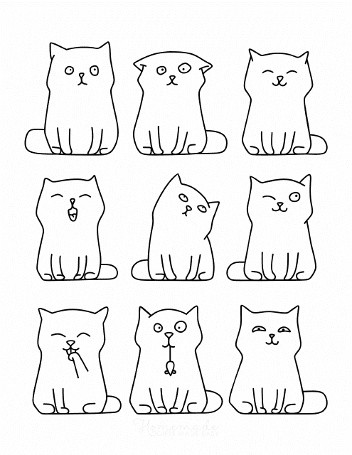 Cute Cat Emotions Coloring Page