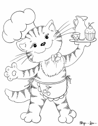 Document preview: Cat Cook Coloring Page