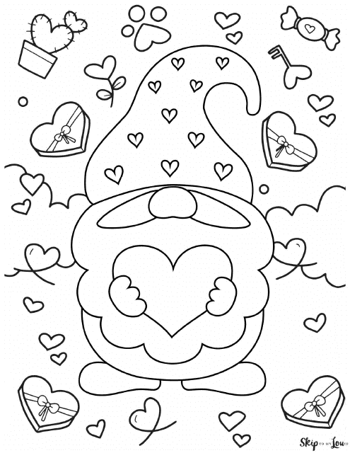 Valentine's Day Gnome Coloring Page