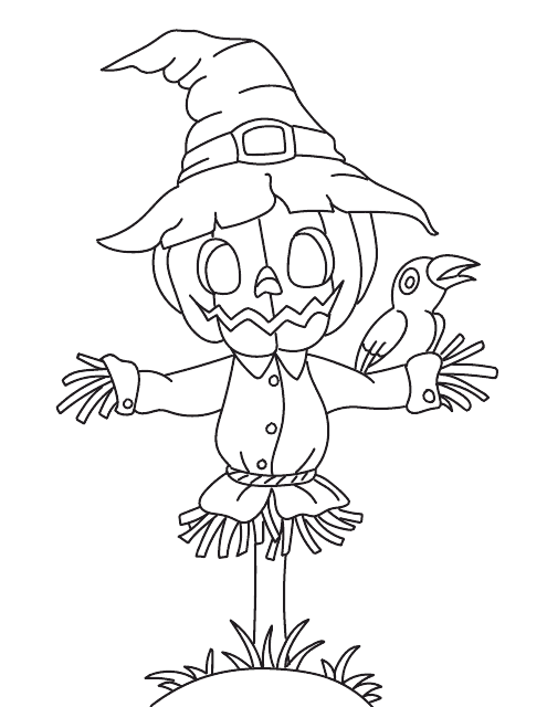 Jack O' Lantern Scarecrow Coloring Page Preview
