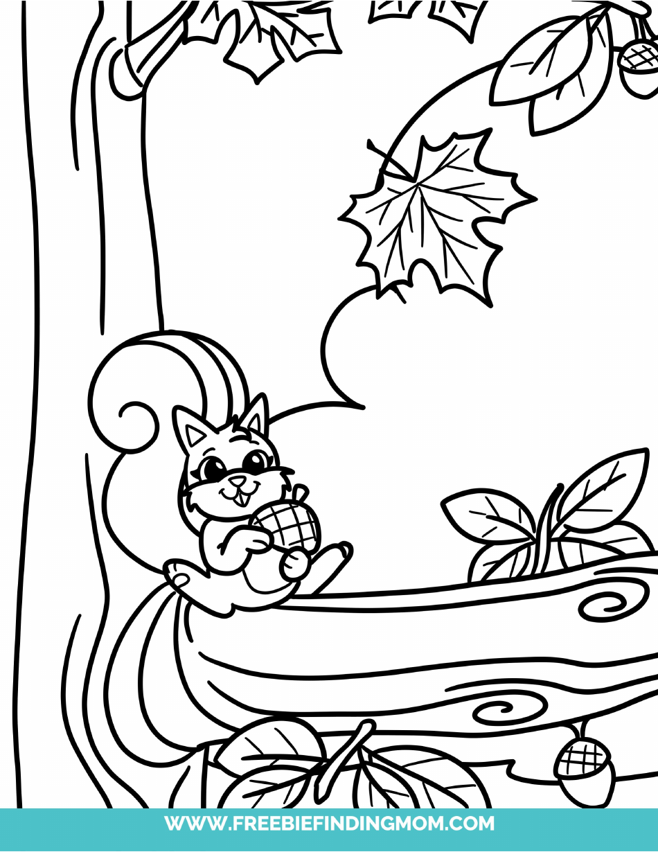 Squirrel holding a nut coloring page