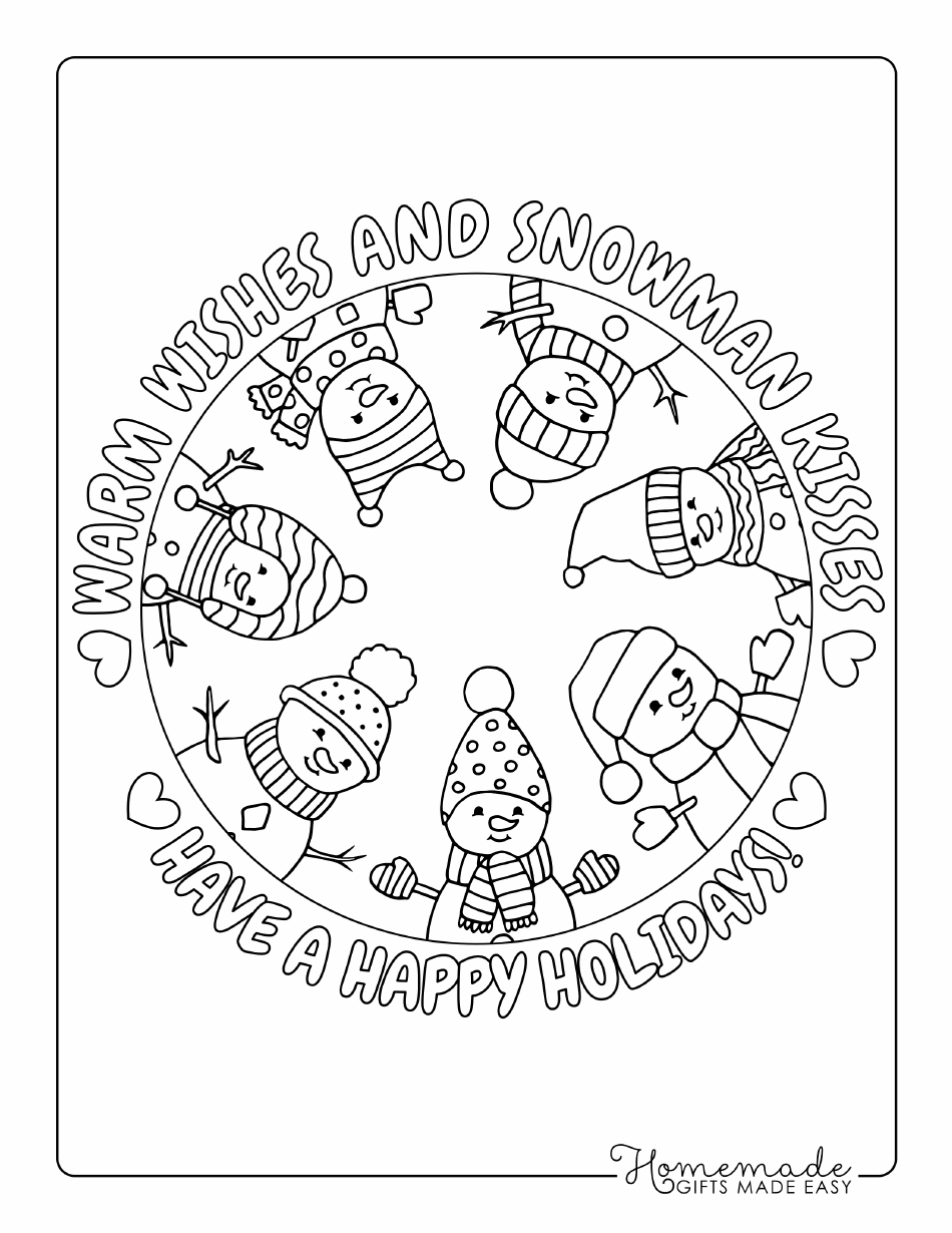 Christmas Holidays Coloring Page Snowmen Download Printable PDF