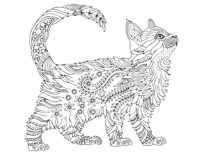 Ornamental Cat Coloring Page - Free Design Template
