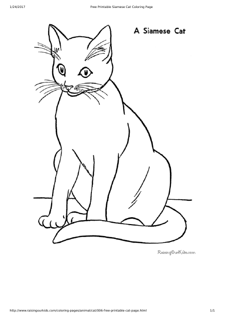 Siamese cat relaxing on a sunny day, ready to be colored in a cat coloring page