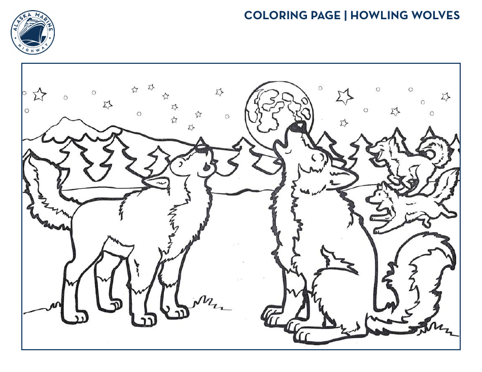 Howling Wolves Coloring Page - TemplateRoller
