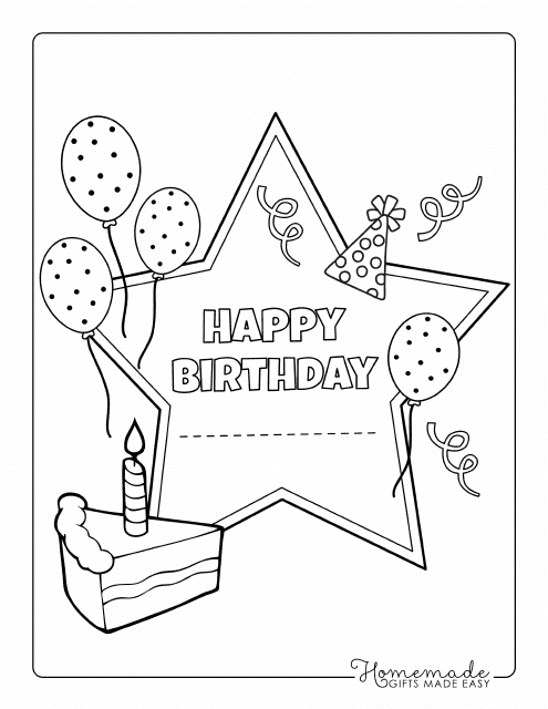 Happy Birthday coloring page with a star