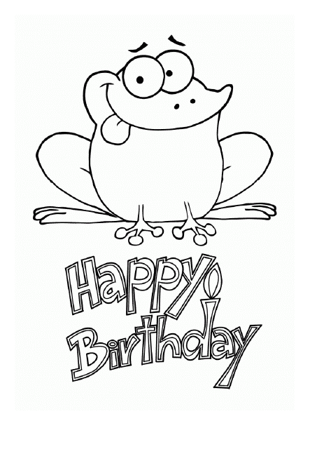 Happy Birthday Coloring Page with a cute frog