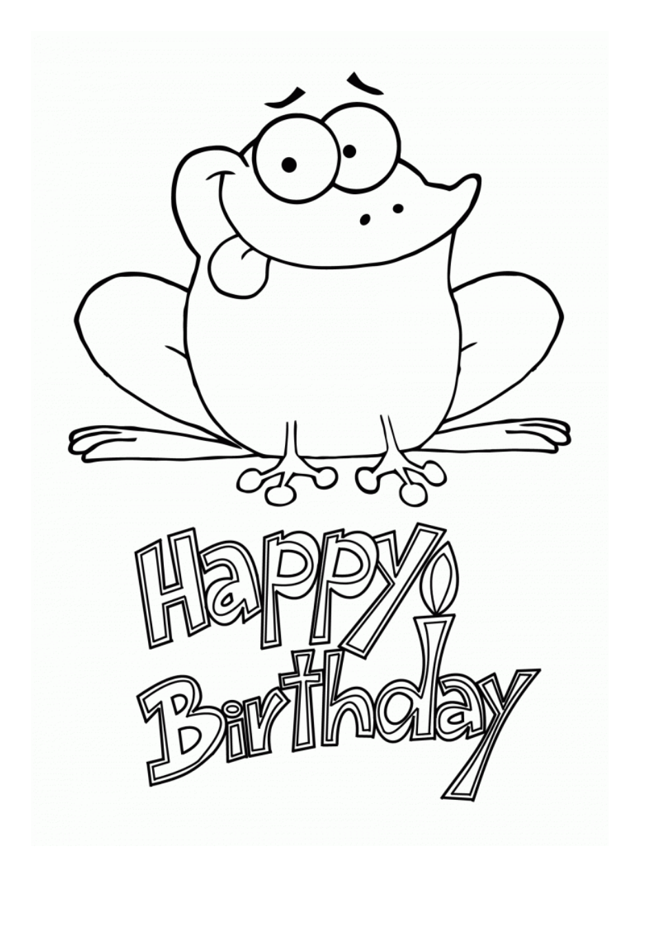 Happy Birthday Coloring Page with a cute frog