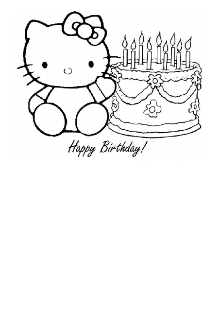 Happy Birthday Coloring Page - Hello Kitty