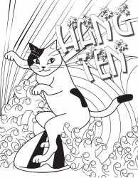 Document preview: Surfing Cat Coloring Sheet