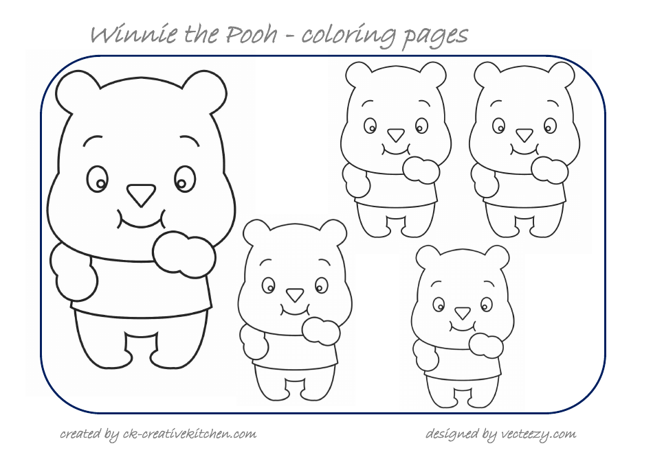 Winnie the Pooh coloring page with cute and lovable characters from the Hundred Acre Wood