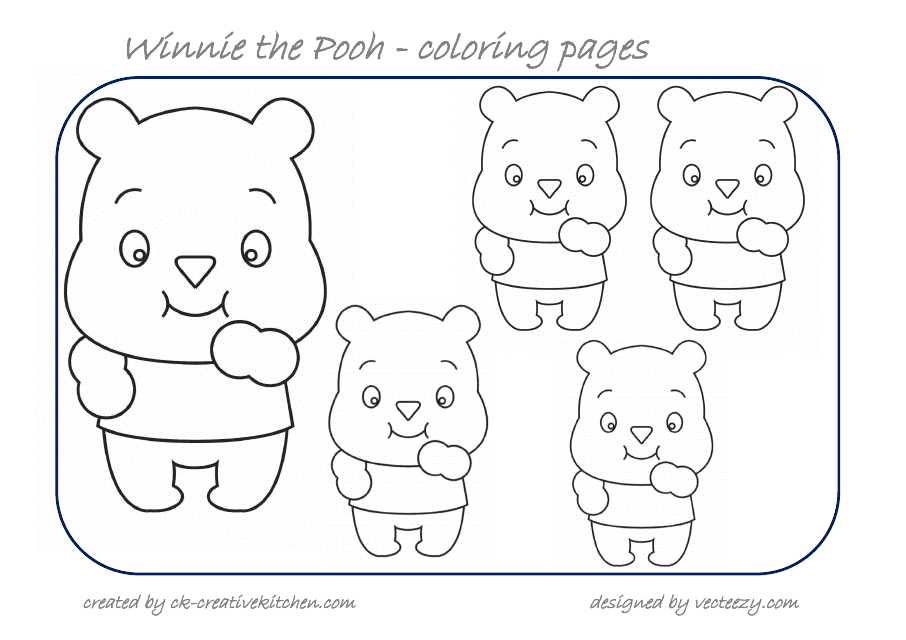 Winnie the Pooh coloring page with cute and lovable characters from the Hundred Acre Wood