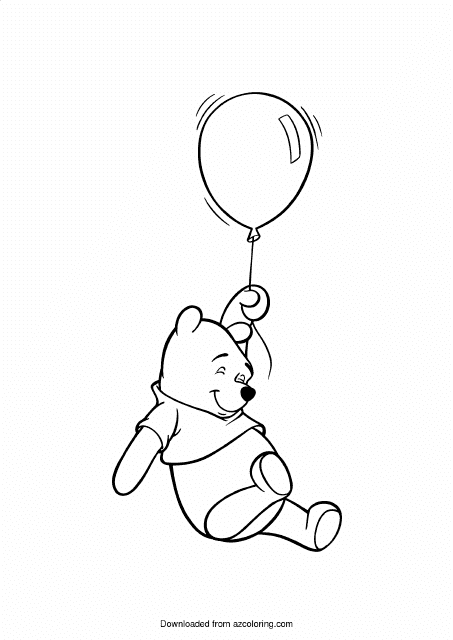 Winnie the Pooh on Balloon Coloring Page