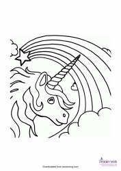 Document preview: Rainbow Star Unicorn Coloring Sheet