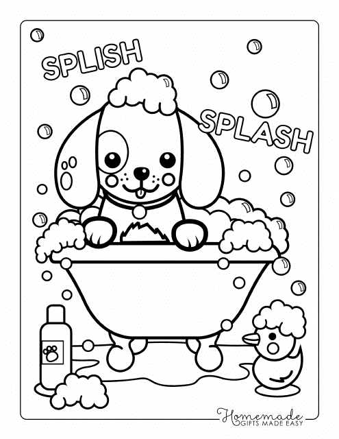 Puppy Bath Coloring Sheet