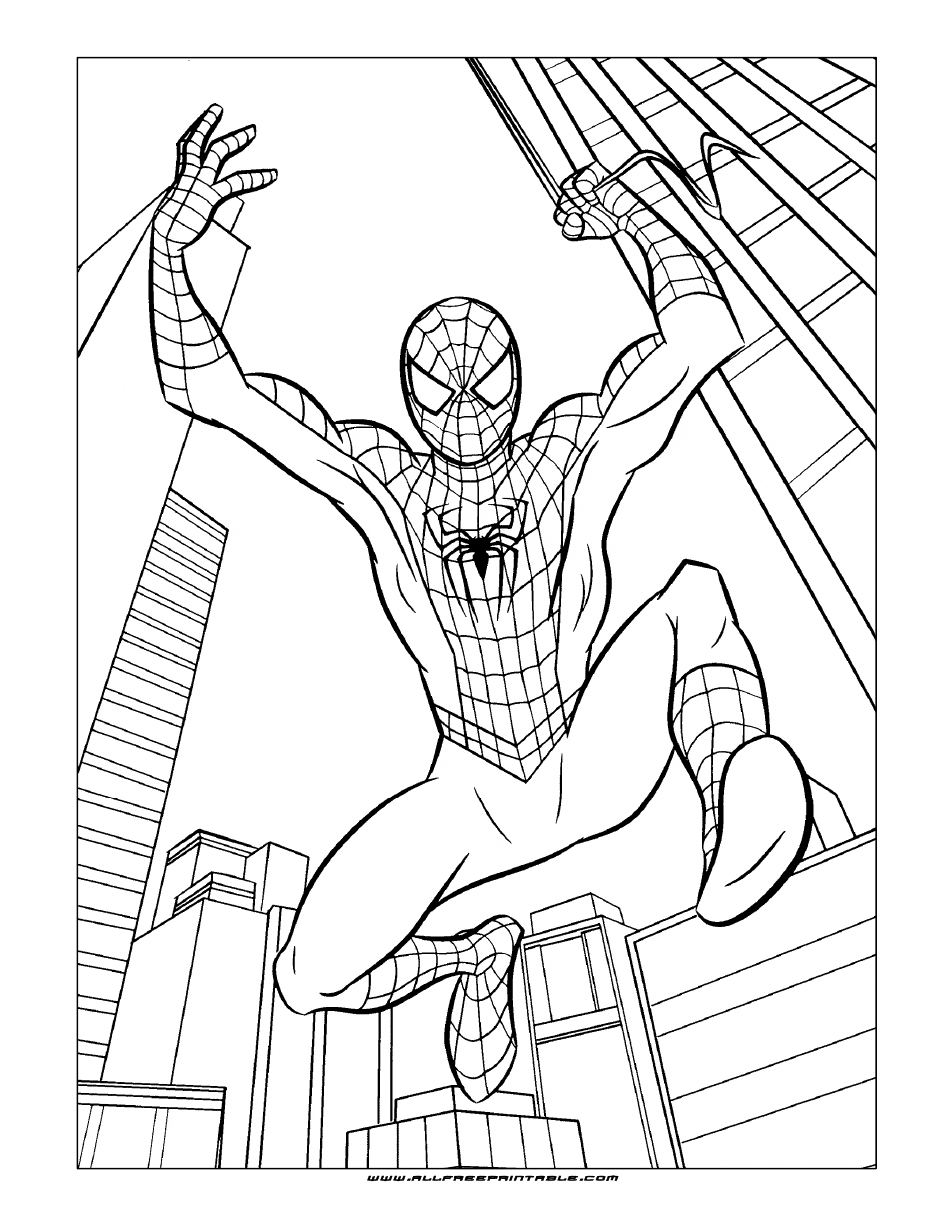 SpiderMan Coloring Sheet Cityscape Download Printable PDF