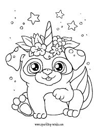 Document preview: Pug Unicorn Coloring Page