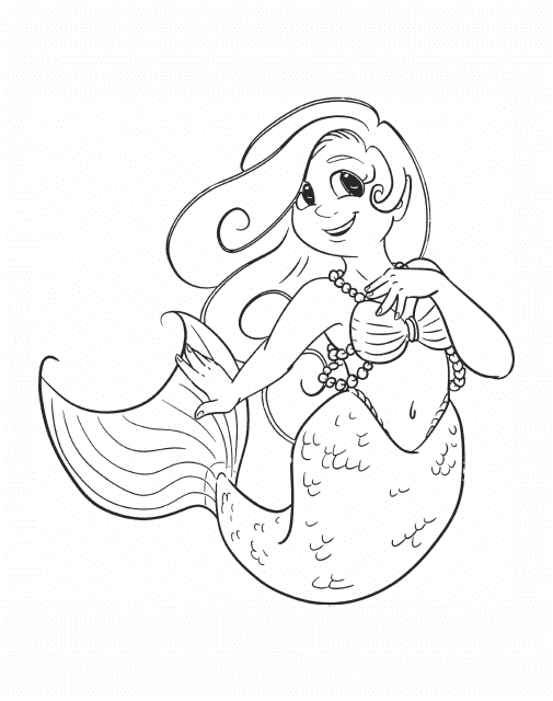 A lively, enchanting mermaid coloring sheet with intricate details