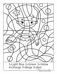 Document preview: Color by Number Coloring Page - Little Mermaid