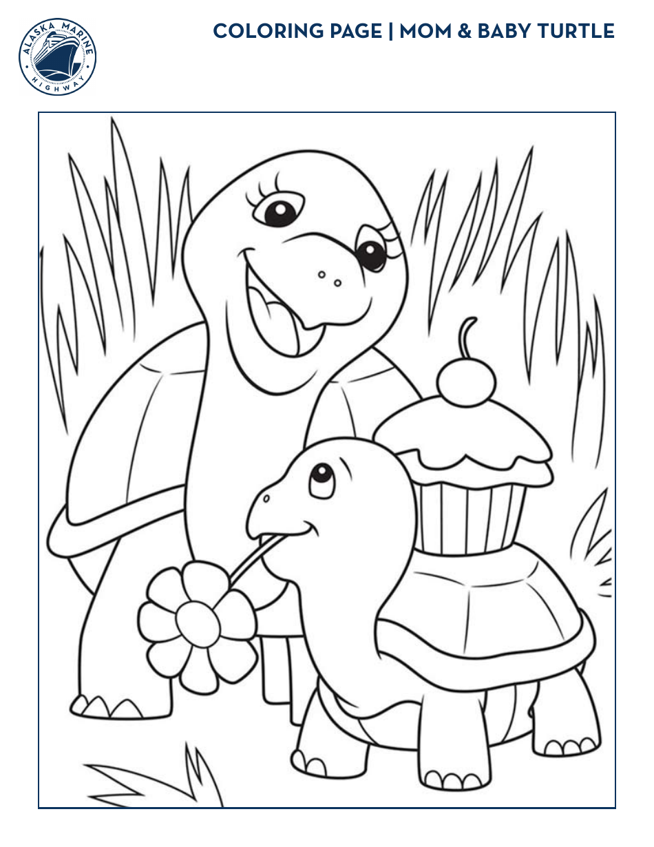 Mom  Baby Turtle Coloring Page, Page 1