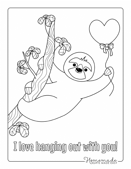 Valentine's Day Coloring Page - Sloth