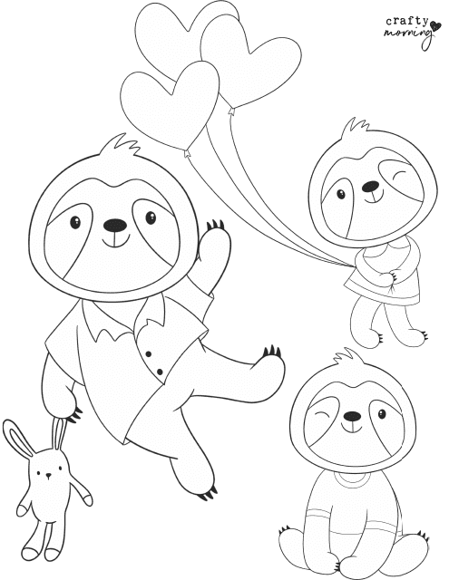 Sloth Family Coloring Page