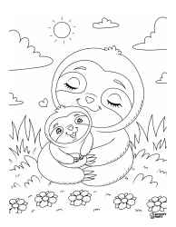 Document preview: Sloth Mother and Baby Coloring Page