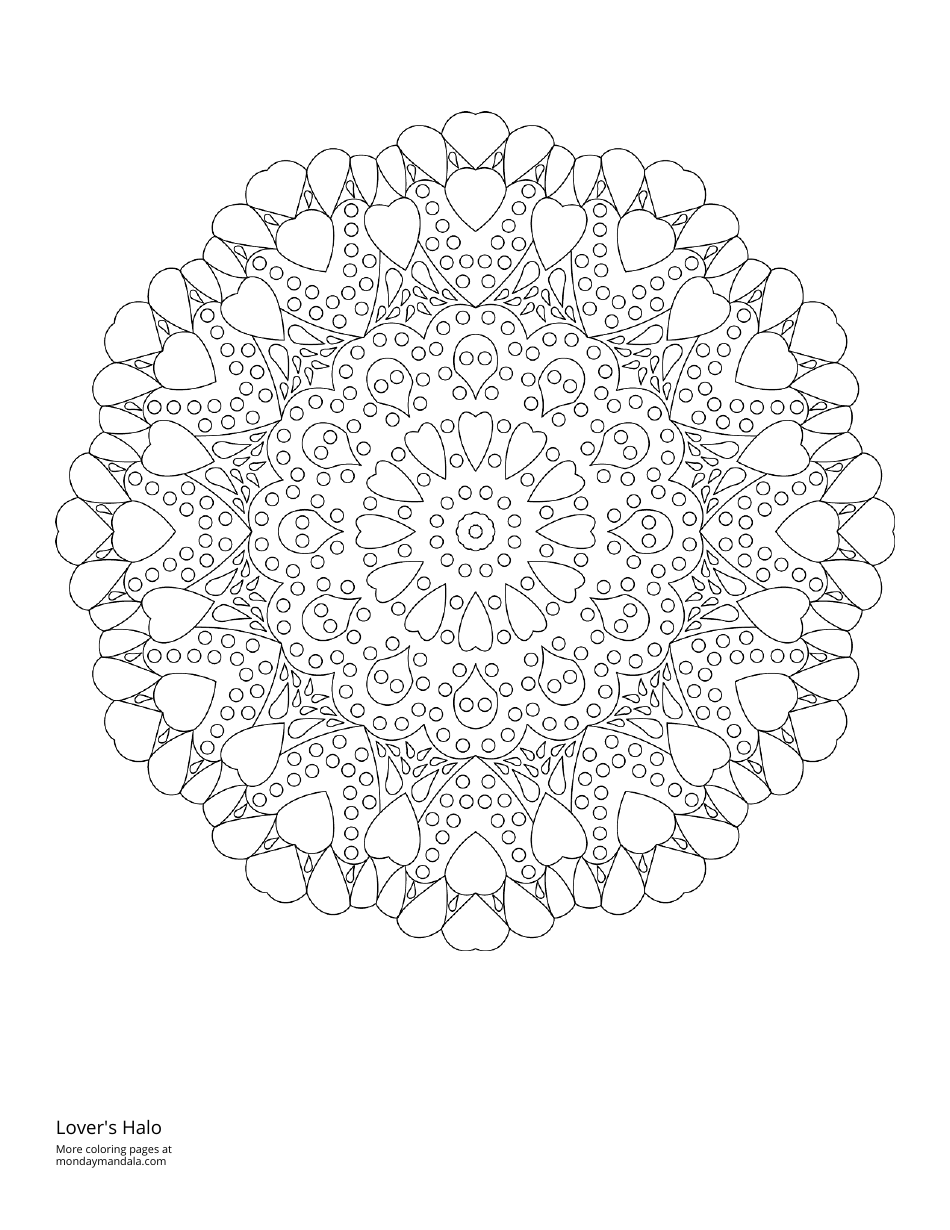Adult Mandala Coloring Page - Lover's Halo