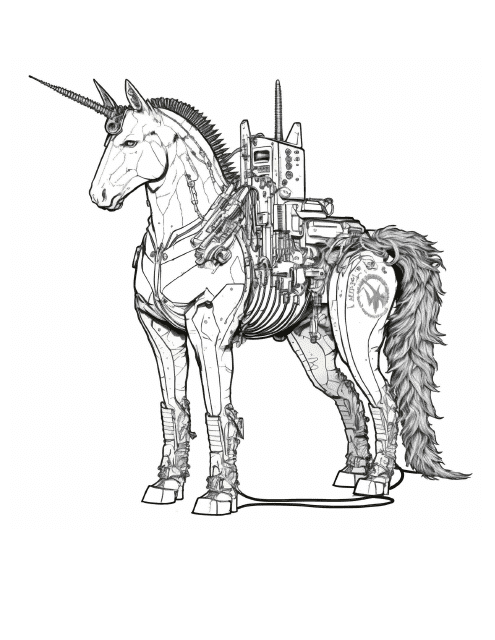 Steampunk Horse Coloring Page - Preview Image