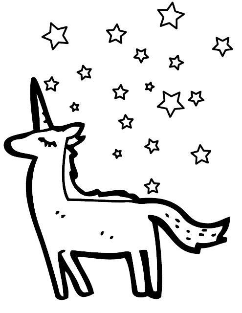 Unicorn Coloring Page - Starry Night