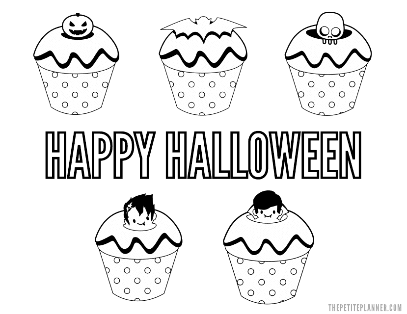 Halloween Coloring Page - Vampire Cupcakes