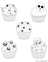 Document preview: Halloween Cupcakes Coloring Page