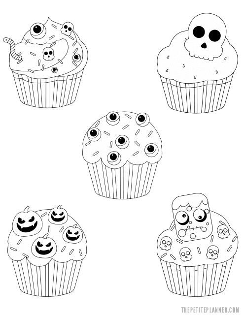 Halloween Cupcakes Coloring Page