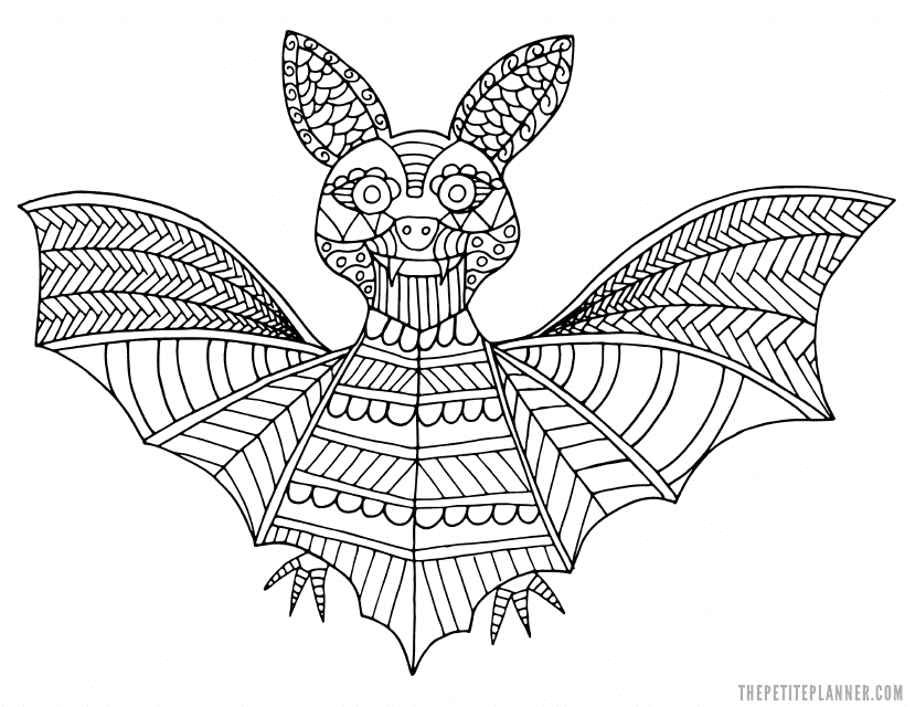 Mandala Ornament Coloring Page - Bat