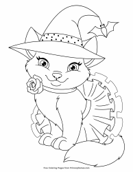 Document preview: Cute Halloween Cat Coloring Page