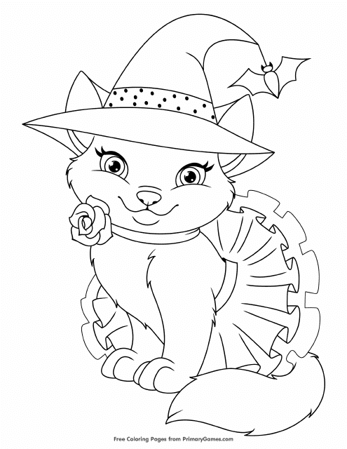 Cute Halloween Cat Coloring Page Preview