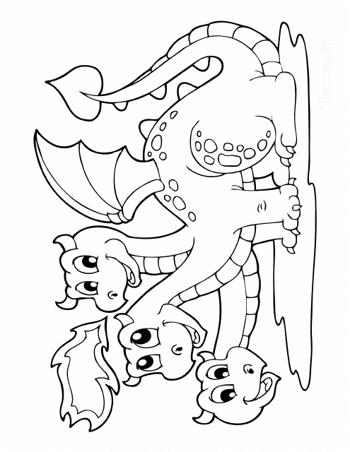 Little Three-Headed Dragon Coloring Page