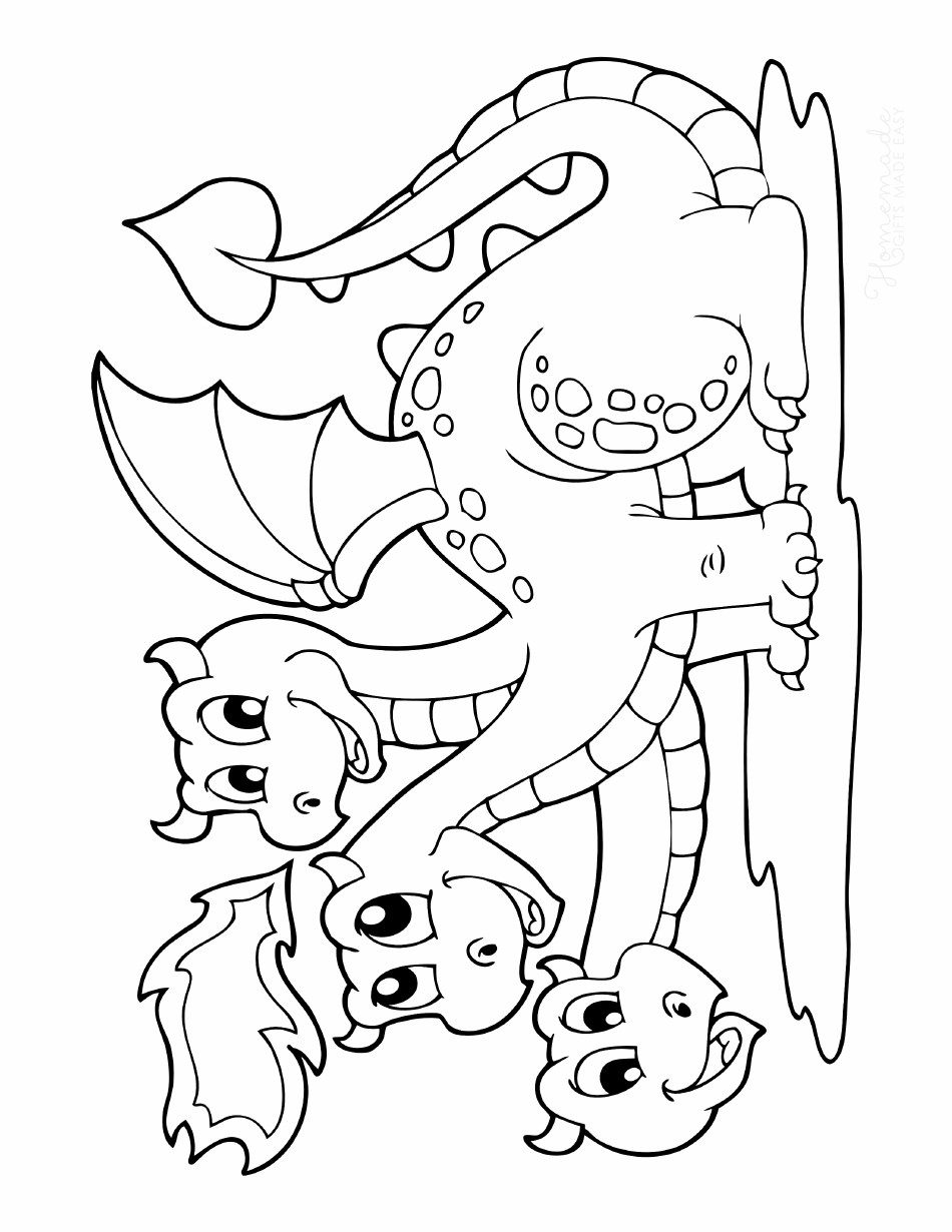 Little Three-Headed Dragon Coloring Page Download Printable PDF