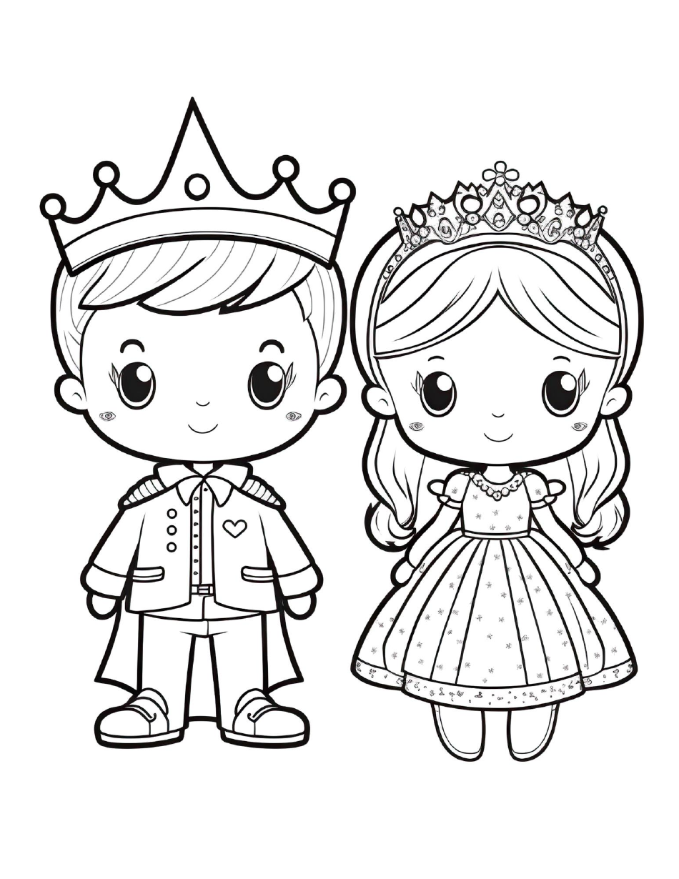 Little Prince and Princess Coloring Page Preview Image